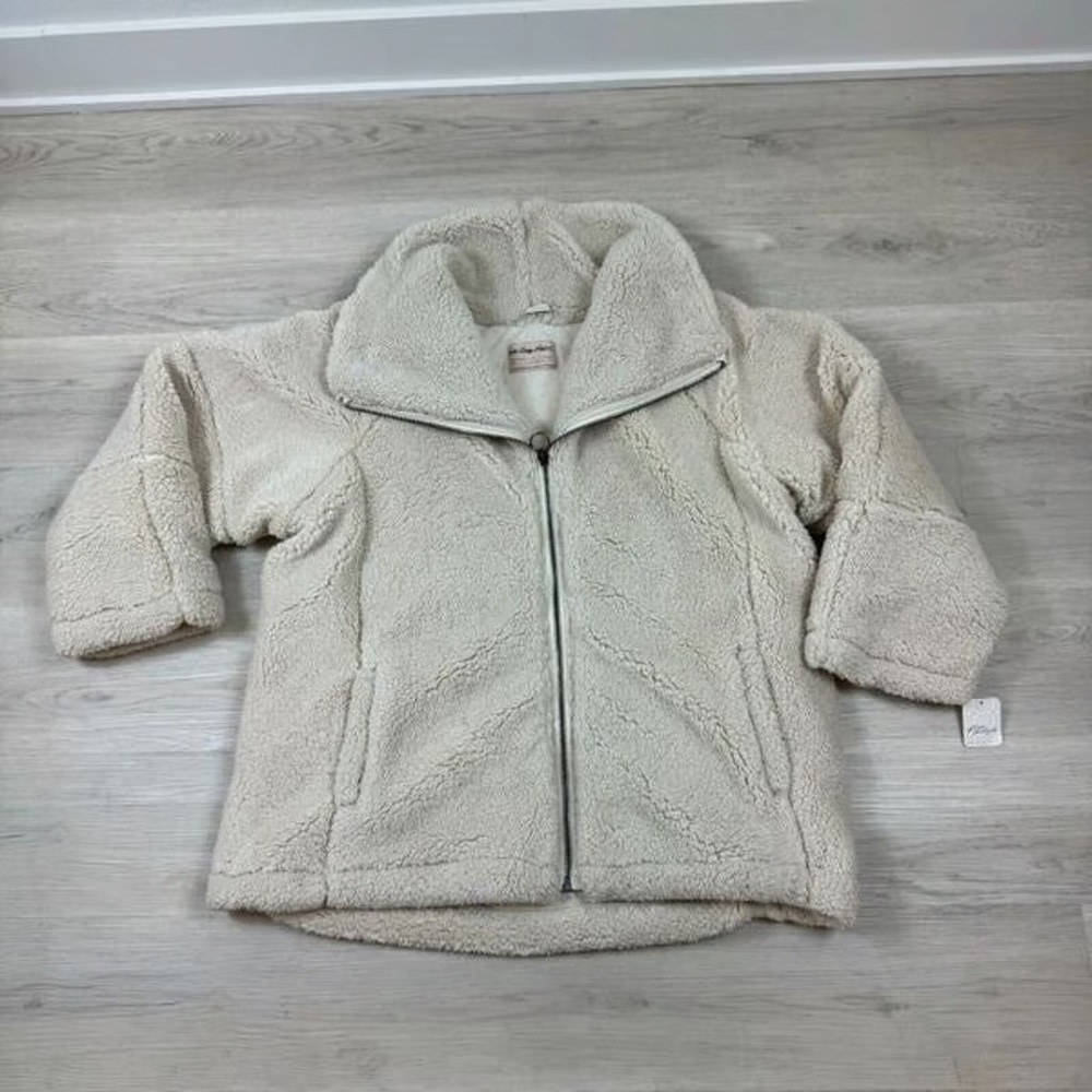 Free People Raya Cozy Jacket Womens Large Ivory Fleece Teddy XL